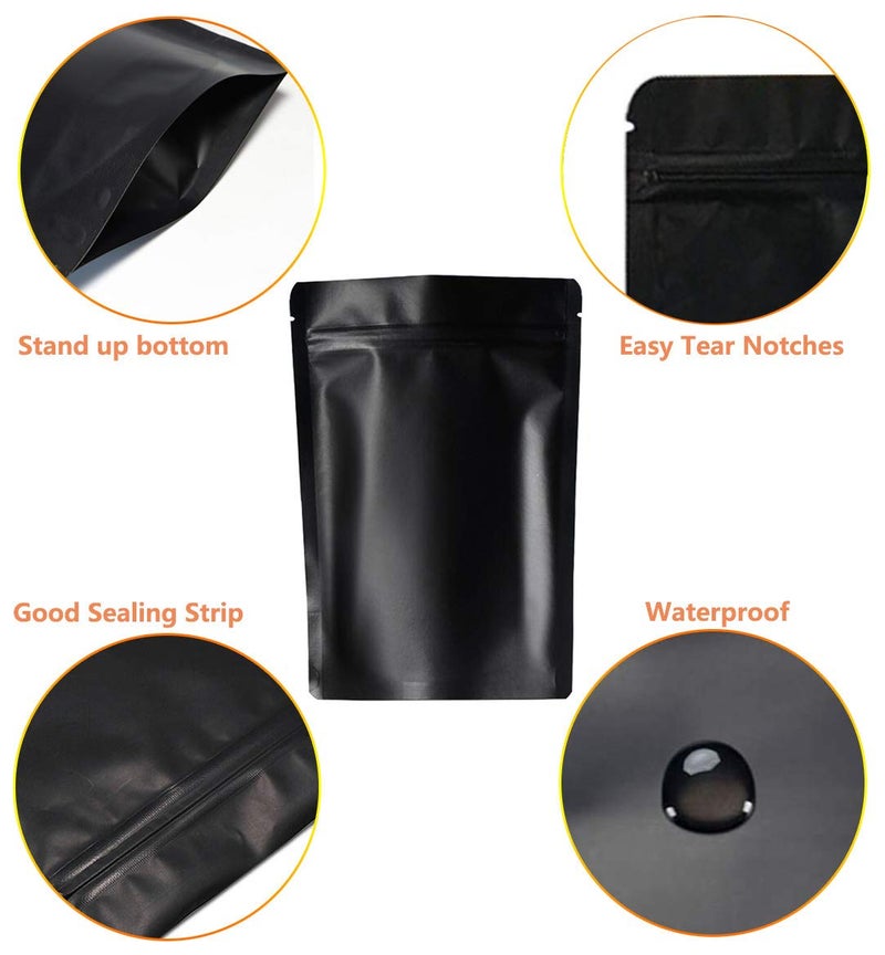 Fnuiddt 100 Pack Smell Proof Mylar Bags - 4 x 6 Inches Resealable Stand Up Ziplock Bags Food Storage Foil Pouch Matte Black - Image 4